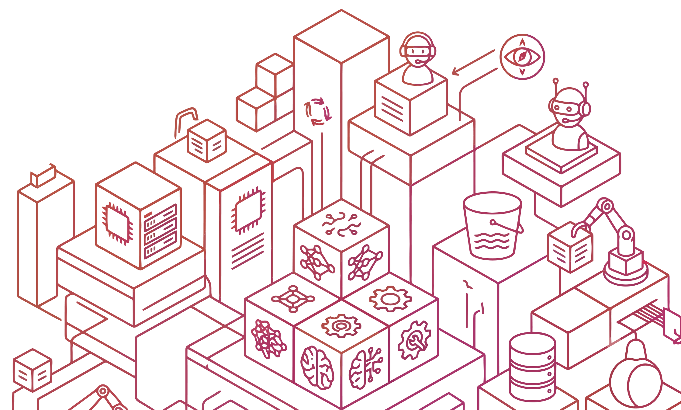 Ilustración isométrica de arquitectura de agentes en la nube